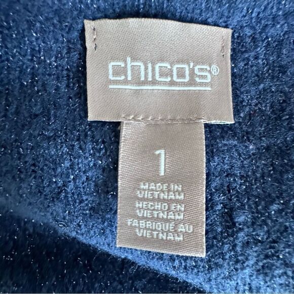 Chico’s Y2K Sequin Pullover Puff Sleeve Midnight Blue Sweater SZ S NWT - Picture 8 of 9